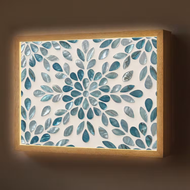 Patroon - Bladeren - Abstract - Modern - Turquoise Light Box met batterij (Wandlamp) middel -z3d_website