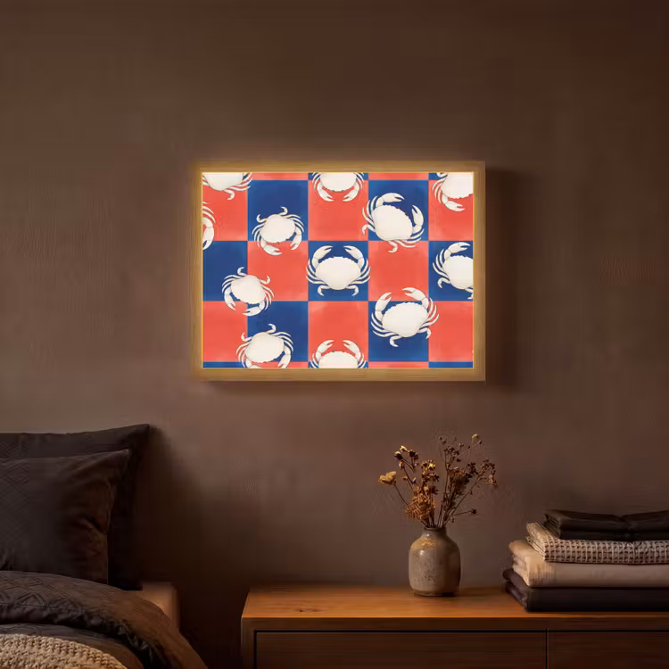 Patroon - Zeeleven - Rood - Blauw - Abstract Light Box met batterij (Wandlamp) middel -sfeer4