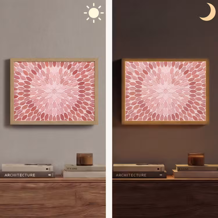 Patroon - Mozaïek - Ovaal - Abstract - Roze Light Box met batterij (Wandlamp) middel -sfeer3