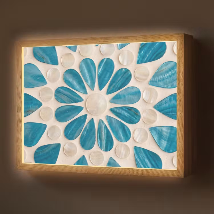 Patroon - Mozaïek - Schelpen - Abstract - Turquoise Light Box met batterij (Wandlamp) middel -z3d_website
