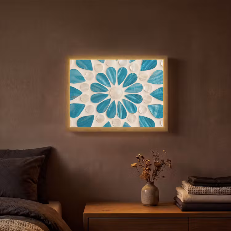 Patroon - Mozaïek - Schelpen - Abstract - Turquoise Light Box met batterij (Wandlamp) middel -sfeer4