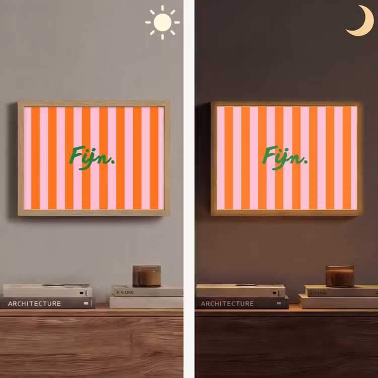 Patroon - Oranje - Fijn - Strepen Light Box met batterij (Wandlamp) middel -sfeer3