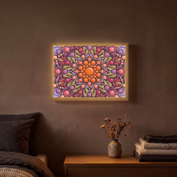 Patroon - Stippen - Abstract - Modern - Kleurrijk Light Box met batterij (Wandlamp) middel -sfeer4