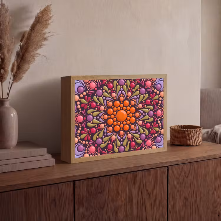 Patroon - Stippen - Abstract - Modern - Kleurrijk Light Box met batterij (Wandlamp) middel -sfeer2