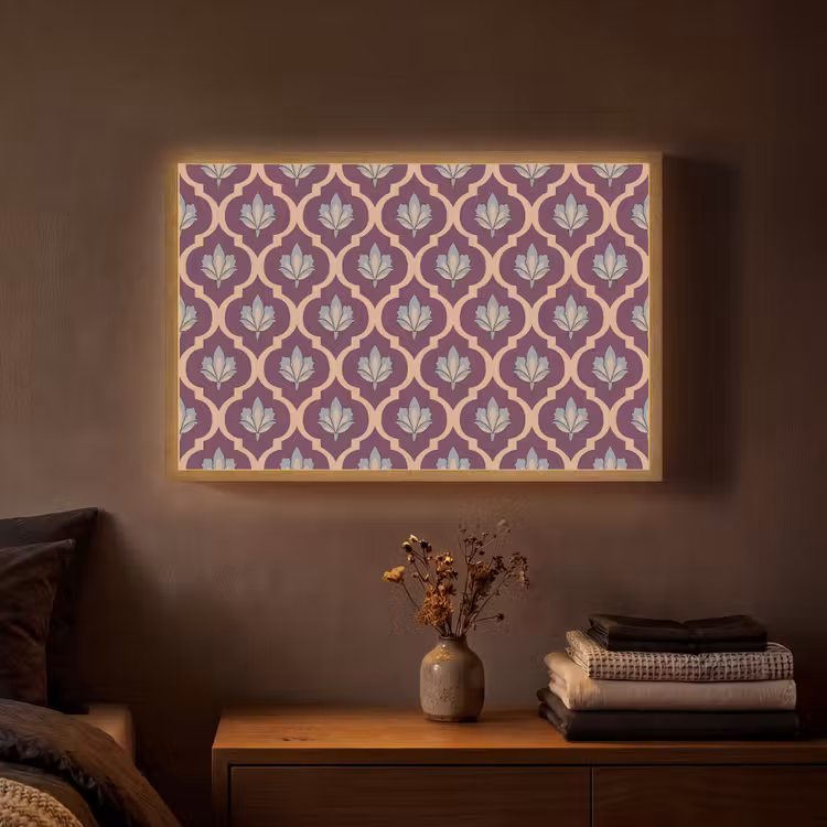 Patroon - Paars - Bloem Light Box met batterij (Wandlamp) middel -sfeer4