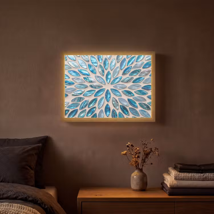 Patroon - Glans - Abstract - Blauw - Decoratie Light Box met batterij (Wandlamp) middel -sfeer4