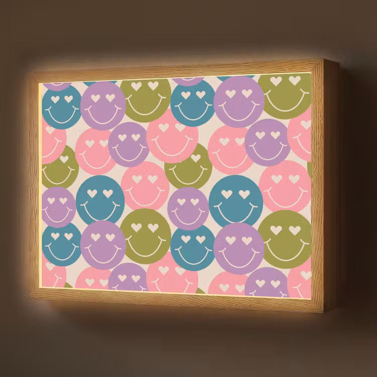 Patroon - Smiley - Kleurrijk - Hartjes Light Box met batterij (Wandlamp) middel 907 -z3d_website