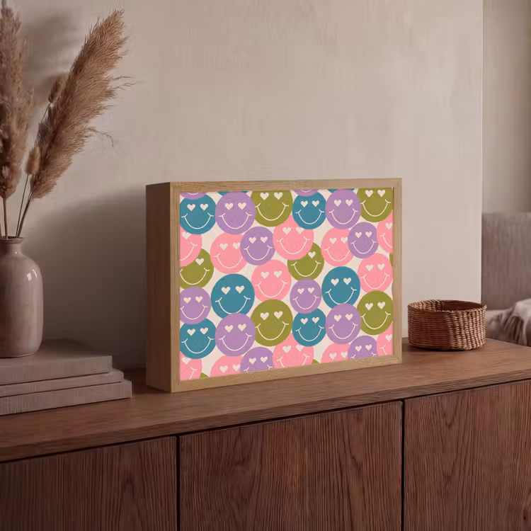 Patroon - Smiley - Kleurrijk - Hartjes Light Box met batterij (Wandlamp) middel 907 -sfeer2