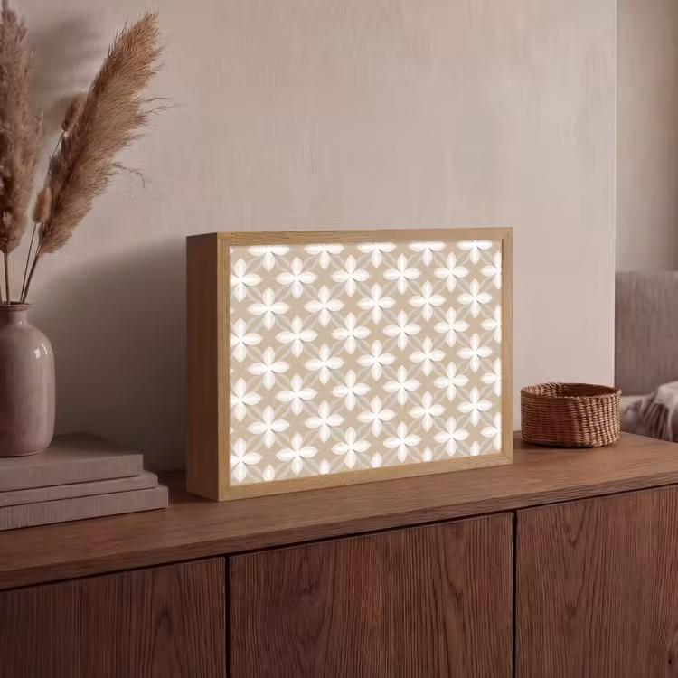 Patroon - Symmetrisch - Beige Light Box met batterij (Wandlamp) middel 907 -sfeer2