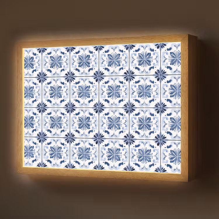Patroon - Tegel - Blauw Light Box met batterij (Wandlamp) middel 907 -z3d_website