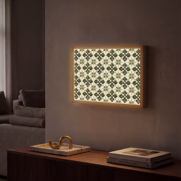 Patroon - Tegel - Groen Light Box met batterij (Wandlamp) middel 907 -sfeer1