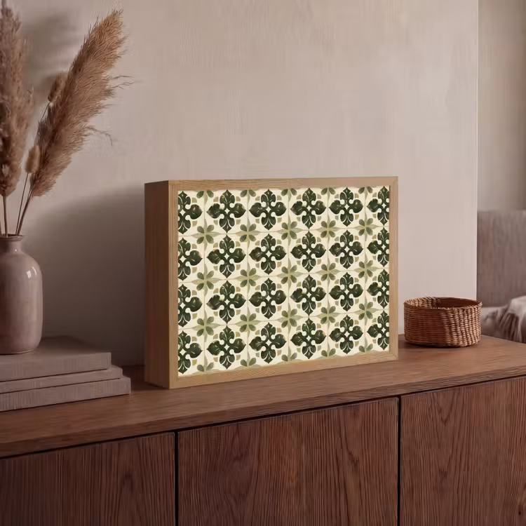 Patroon - Tegel - Groen Light Box met batterij (Wandlamp) middel 907 -sfeer2
