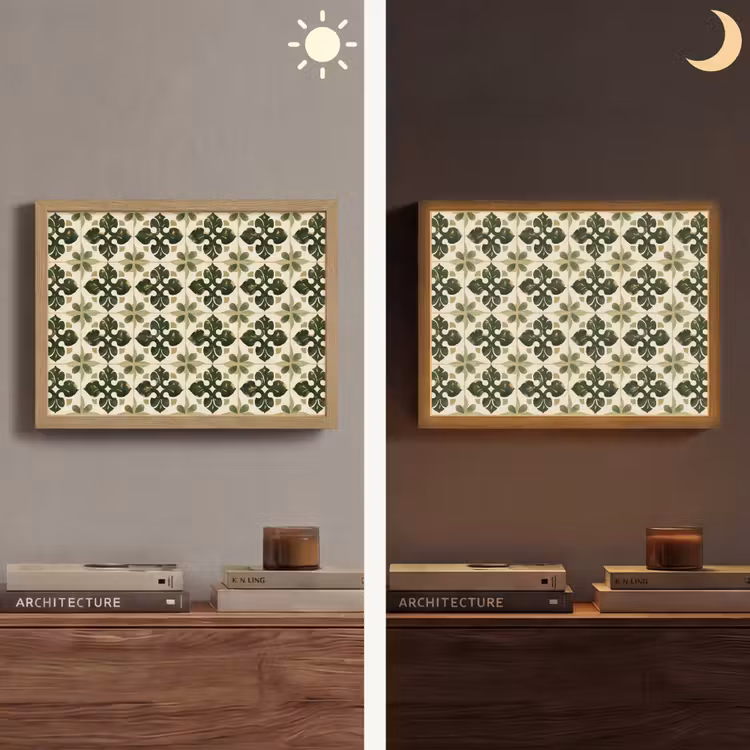 Patroon - Tegel - Groen Light Box met batterij (Wandlamp) middel 907 -sfeer3