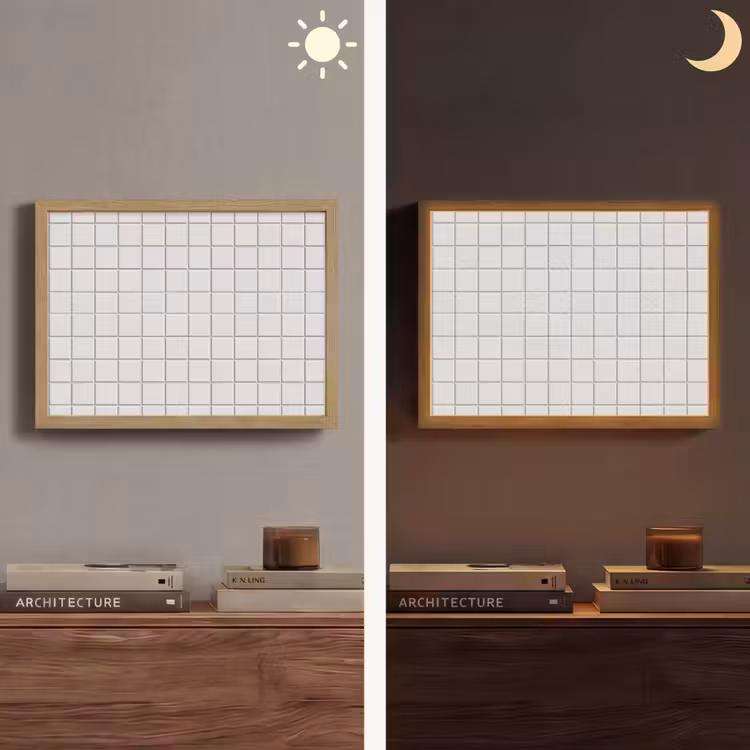 Patroon - Tegels - Grijs - Wit Light Box met batterij (Wandlamp) middel 907 -sfeer3
