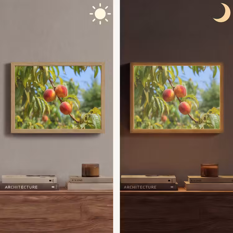 Perzik - Bladeren - Zonlicht Light Box met batterij (Wandlamp) middel -sfeer3
