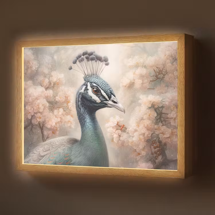 Pauw - Vogels - Bloemen - Boom - Botanisch Light Box met batterij (Wandlamp) middel -z3d_website