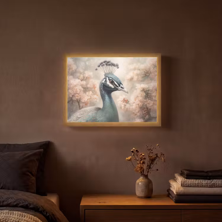 Pauw - Vogels - Bloemen - Boom - Botanisch Light Box met batterij (Wandlamp) middel -sfeer4