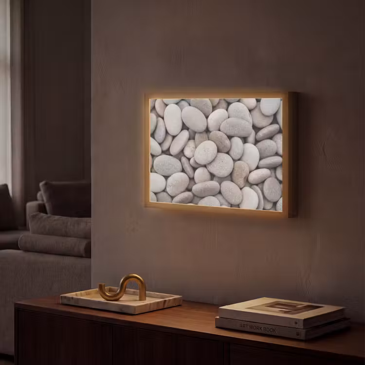 Kiezels - Stenen - Grijs Light Box met batterij (Wandlamp) middel -sfeer1