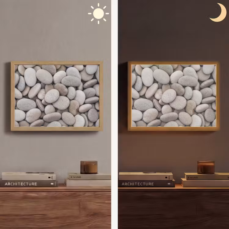 Kiezels - Stenen - Grijs Light Box met batterij (Wandlamp) middel -sfeer3