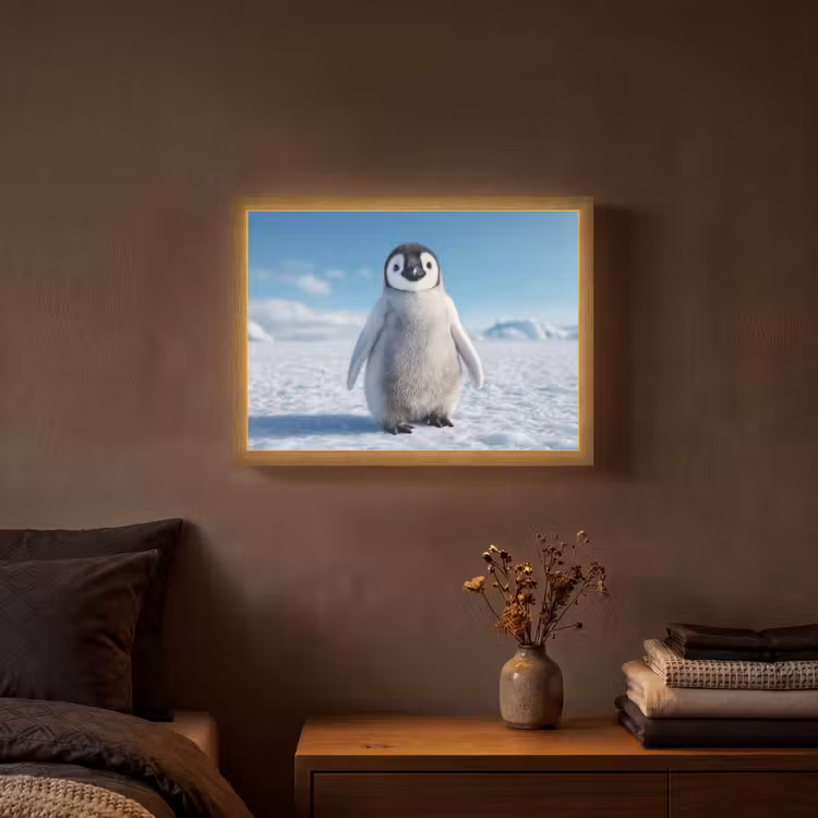 Pinguïn - Sneeuw - Landschap - Wit Light Box met batterij (Wandlamp) middel -sfeer4