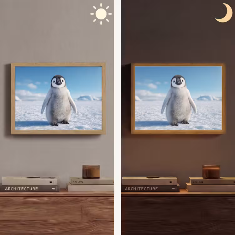 Pinguïn - Sneeuw - Landschap - Wit Light Box met batterij (Wandlamp) middel -sfeer3
