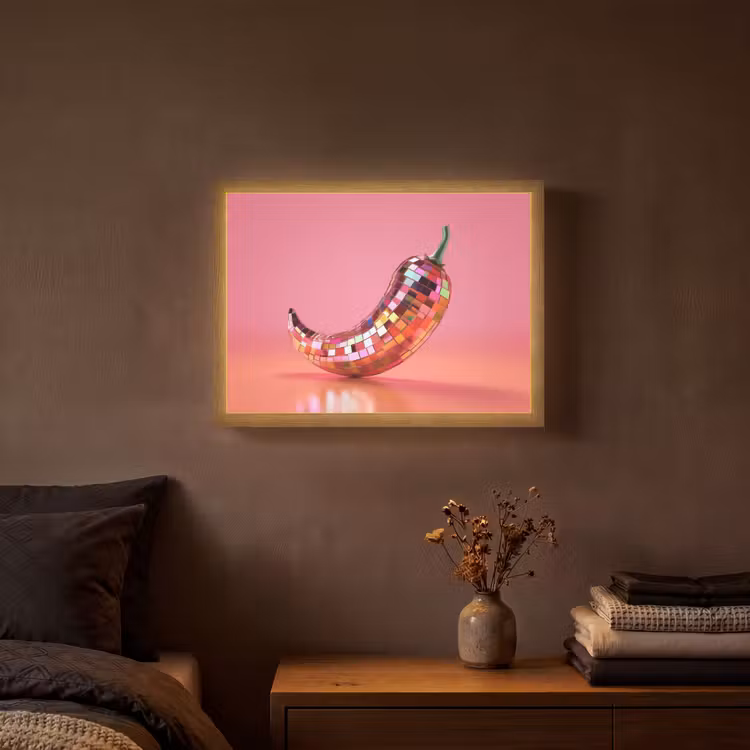 Peper - Disco - Rood - Glitter Light Box met batterij (Wandlamp) middel -sfeer4