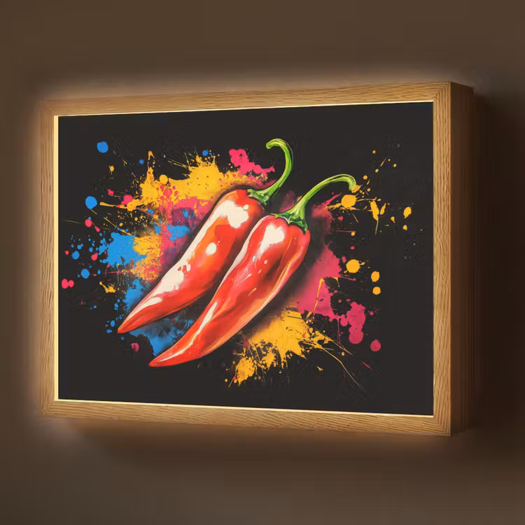 Peper - Graffiti - Verf - Abstract - Modern - Kleurrijk Light Box met batterij (Wandlamp) middel -z3d_website