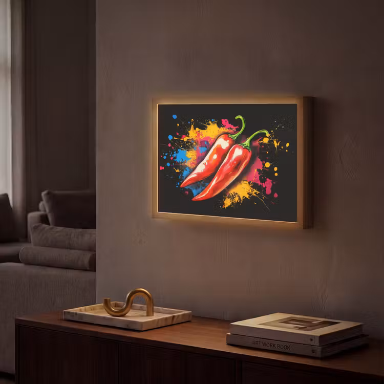 Peper - Graffiti - Verf - Abstract - Modern - Kleurrijk Light Box met batterij (Wandlamp) middel -sfeer1