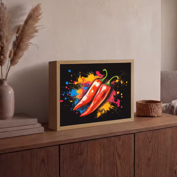 Peper - Graffiti - Verf - Abstract - Modern - Kleurrijk Light Box met batterij (Wandlamp) middel -sfeer2