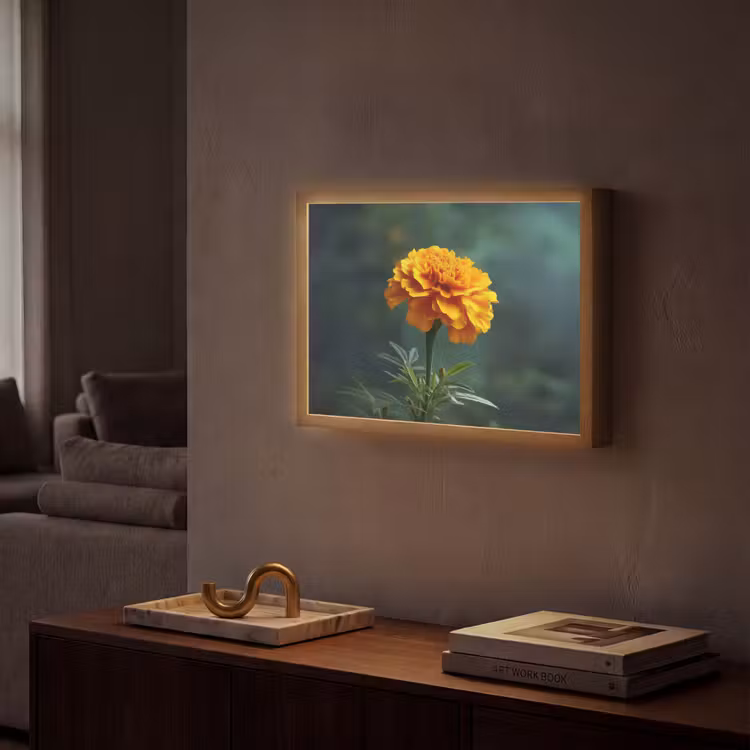 Bloemblaadjes - Afrikaan - Oranje - Wazig Light Box met batterij (Wandlamp) middel -sfeer1