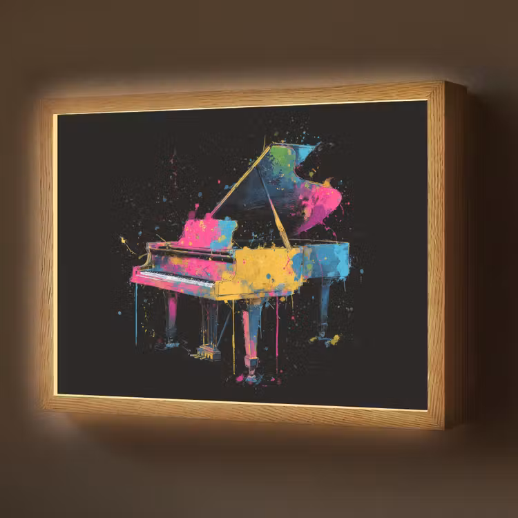 Piano - Kleurrijk - Verf - Modern Light Box met batterij (Wandlamp) middel -z3d_website
