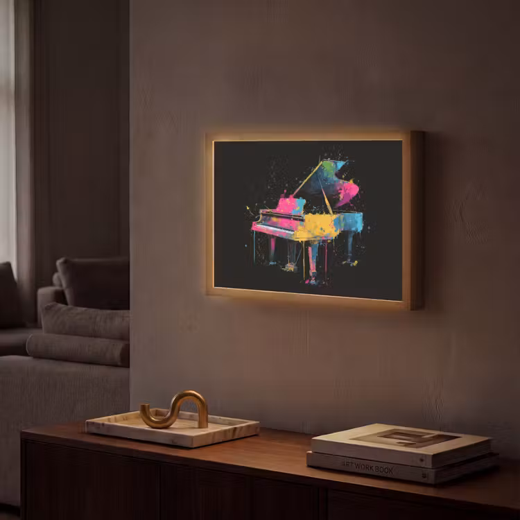 Piano - Kleurrijk - Verf - Modern Light Box met batterij (Wandlamp) middel -sfeer1