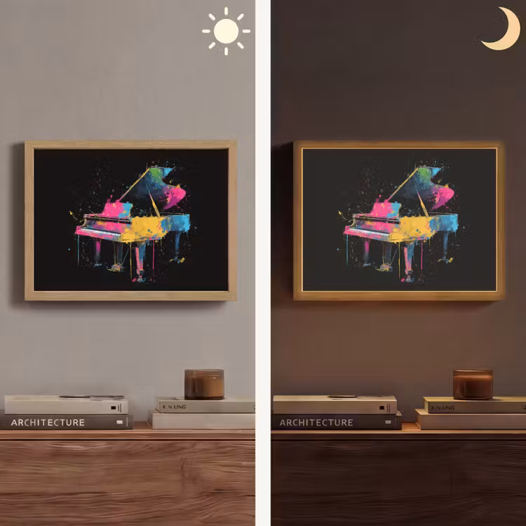 Piano - Kleurrijk - Verf - Modern Light Box met batterij (Wandlamp) middel -sfeer3