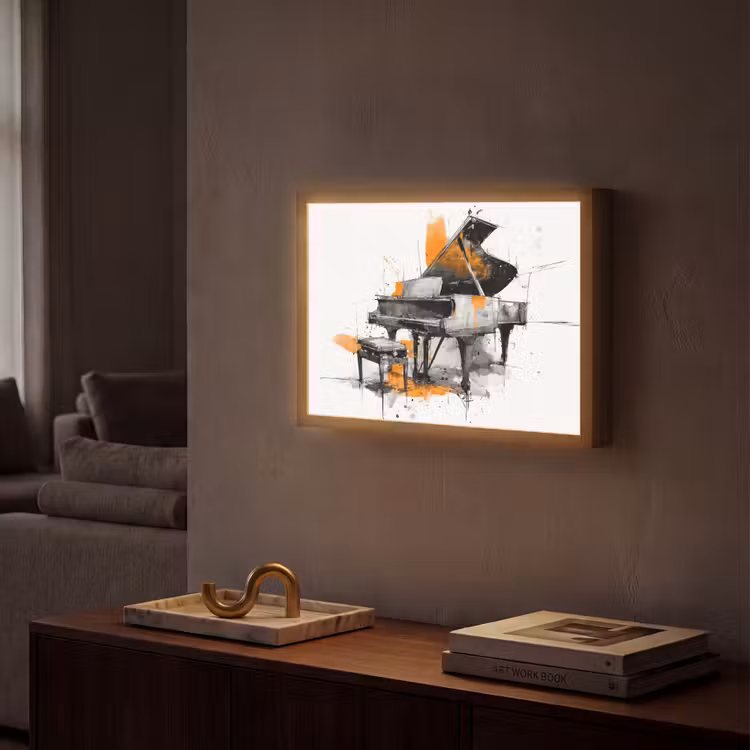 Piano - Oranje - Zwart - schets lijnen Light Box met batterij (Wandlamp) middel -sfeer1