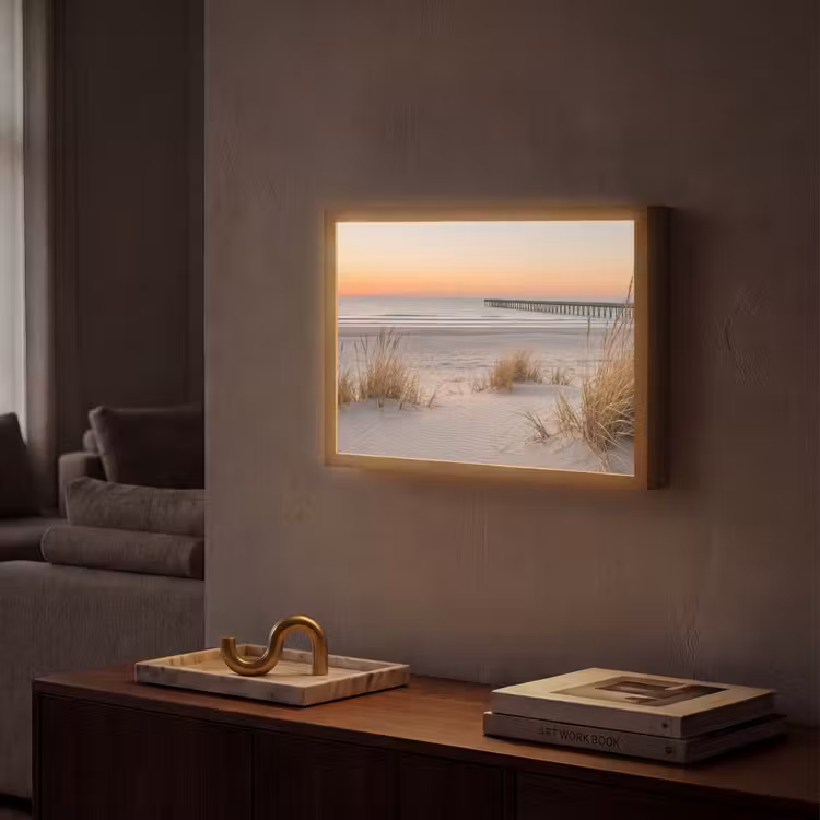Pier - Zonsondergang - Strand Light Box met batterij (Wandlamp) middel -sfeer1