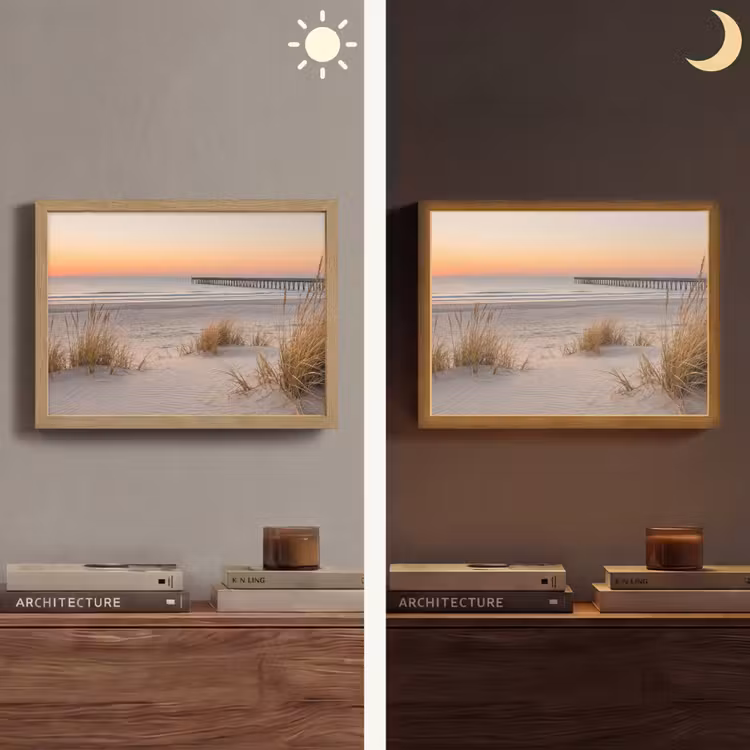 Pier - Zonsondergang - Strand Light Box met batterij (Wandlamp) middel -sfeer3