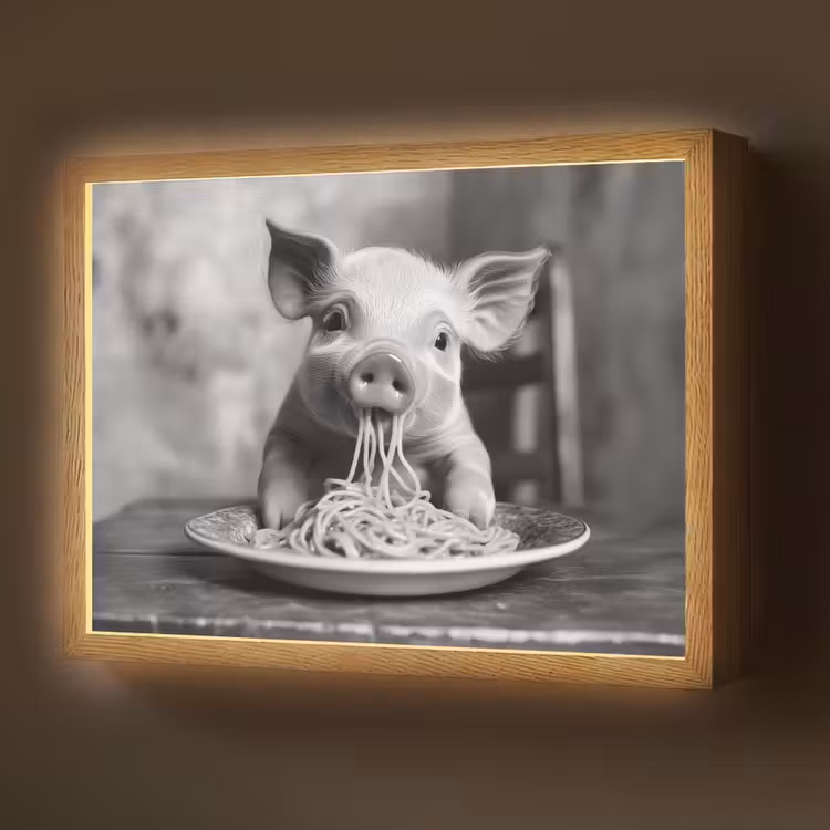 Varken - Schattig - Spaghetti - Zwart wit - Dier Light Box met batterij (Wandlamp) middel -z3d_website