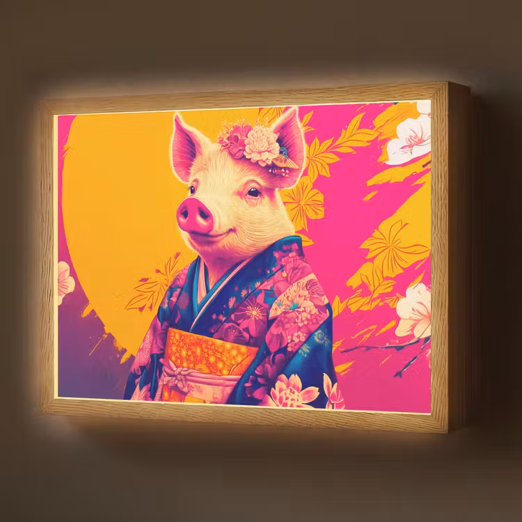Varken - Bloemkroon - Kimono - Abstract Light Box met batterij (Wandlamp) middel -z3d_website
