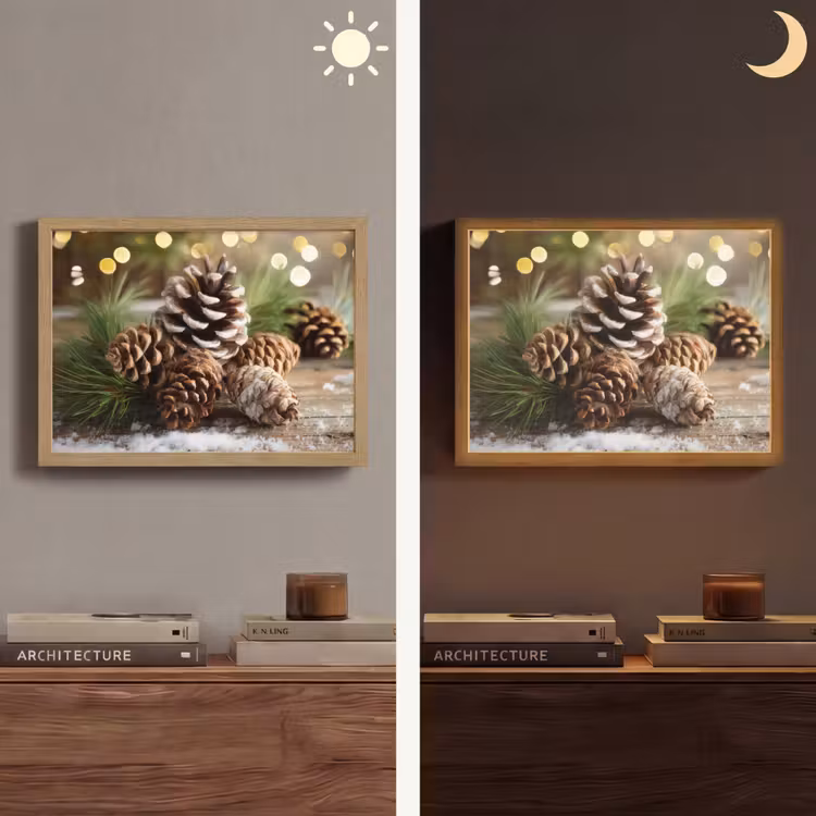 Dennenappels - Kerstsfeer - Bruin - Groen Light Box met batterij (Wandlamp) middel -sfeer3
