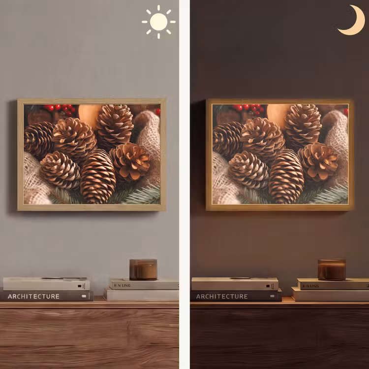 Dennenappels - Boom - Winter - Natuur - Bruin Light Box met batterij (Wandlamp) middel -sfeer3