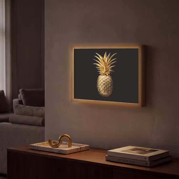 Ananas - Zwart - Goud - Luxe Light Box met batterij (Wandlamp) middel -sfeer1