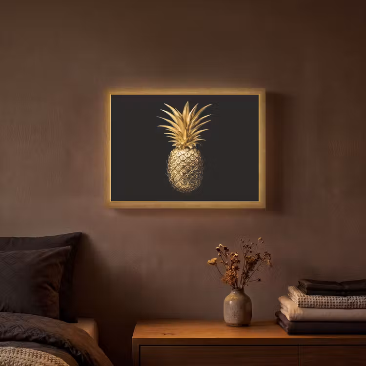 Ananas - Zwart - Goud - Luxe Light Box met batterij (Wandlamp) middel -sfeer4