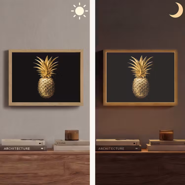 Ananas - Zwart - Goud - Luxe Light Box met batterij (Wandlamp) middel -sfeer3