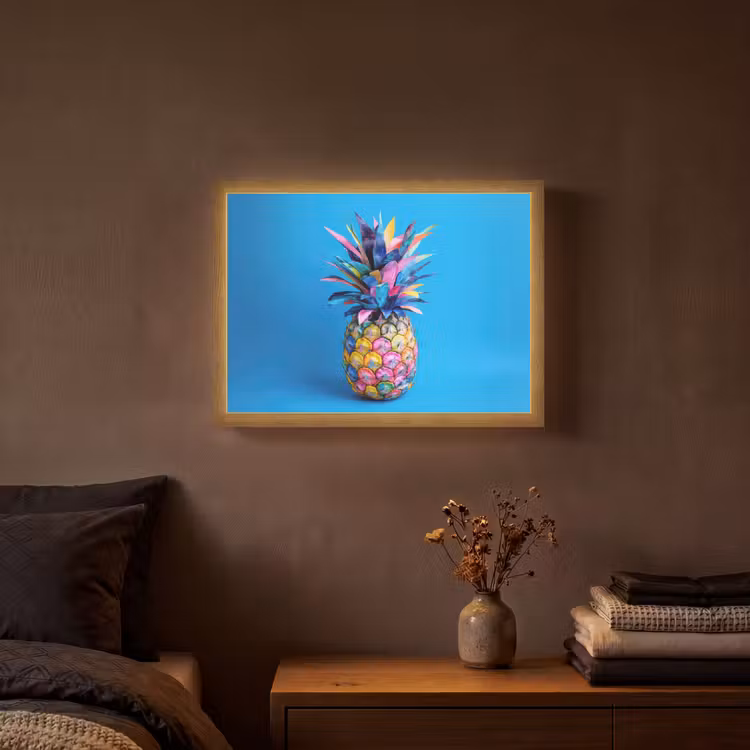 Ananas - Blauw - Tropisch - Vrolijk Light Box met batterij (Wandlamp) middel -sfeer4