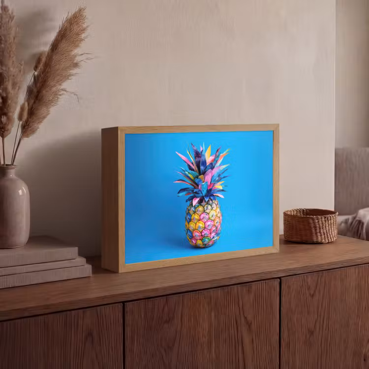 Ananas - Blauw - Tropisch - Vrolijk Light Box met batterij (Wandlamp) middel -sfeer2