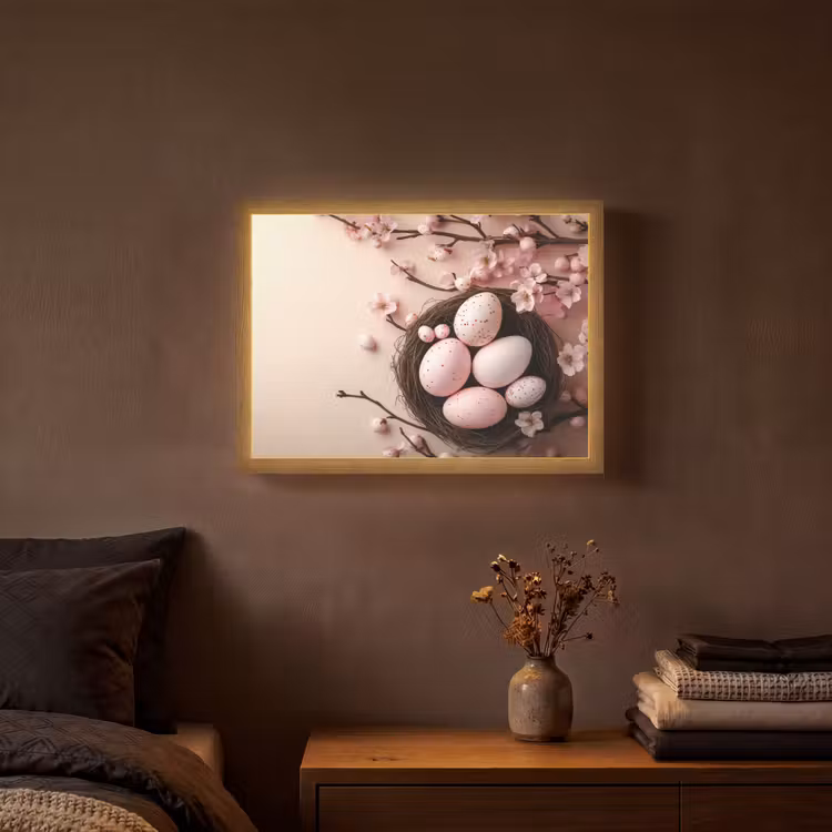 Roze - Bloesems - Eieren Light Box met batterij (Wandlamp) middel -sfeer4