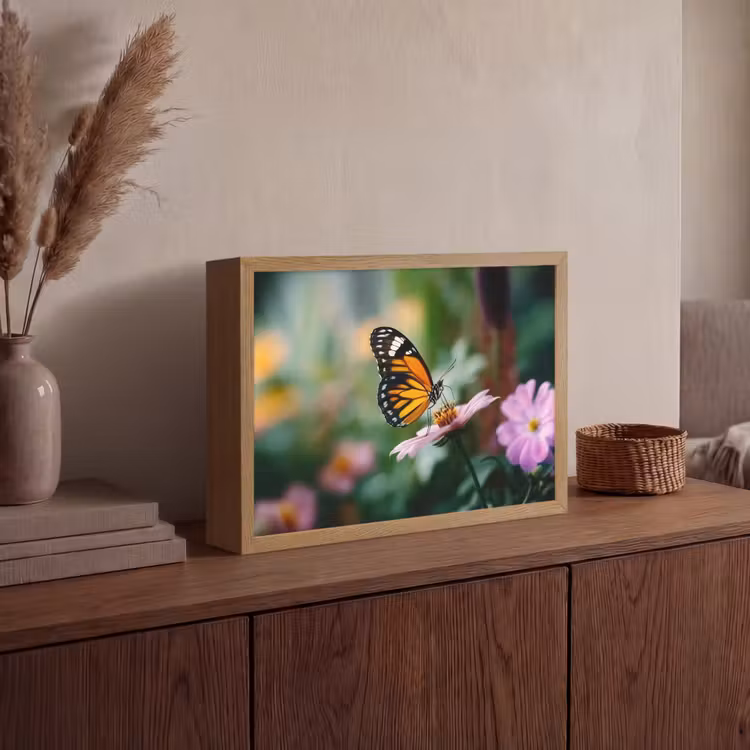 Roze bloemen - Vlinder - Zachte focus Light Box met batterij (Wandlamp) middel -sfeer2