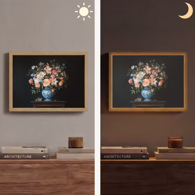 Roze - Bloemen - Vaas - Kleuren Light Box met batterij (Wandlamp) middel -sfeer3