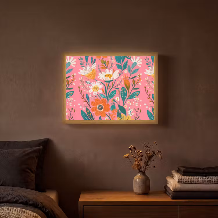 Roze - Bloemen - Wit - Oranje Light Box met batterij (Wandlamp) middel -sfeer4