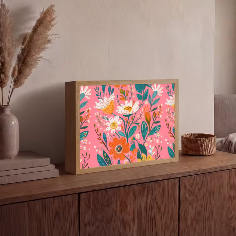 Roze - Bloemen - Wit - Oranje Light Box met batterij (Wandlamp) middel -sfeer2